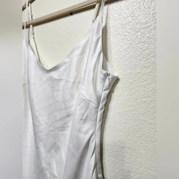 Lulu's Strictly Romance White Satin Asymmetrical Tiered Midi Dress Party Holiday - Picture 8 of 11